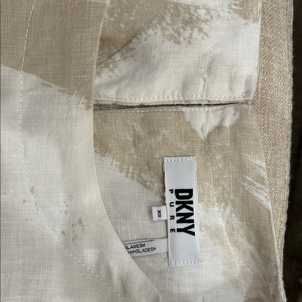 DKNY Beige and Cream Women's Linen Blouse - Picture 4 of 7